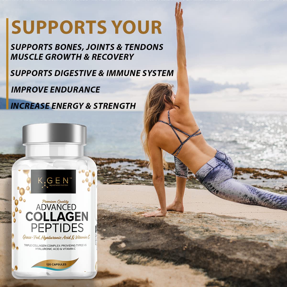 K GEN rejuvenation nutrition Pure Collagen Supplements Capsules Grass Fed Advanced Multi Collagen Peptides | Collagen Powder Pills for Hair, Skin, Nails, & Joints for Women & Men by K GEN