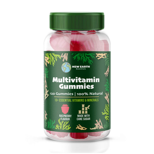 New Earth Essentials Multivitamin Gummies with Vitamin A,B,C,D,E, B6 B12, Biotin, Zinc | Made with Cane Sugar