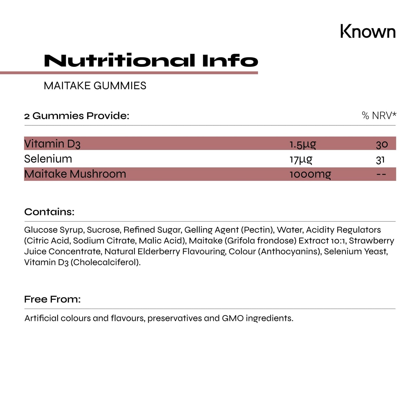 Maitake 1000mg Mushroom Gummies by Known Nutrition | Natural Anti-Inflammatory & Immune Support | Delicious Natural Elderberry Flavour | 60 Two-a-Day Vegan Gummies (One Month’s Supply)