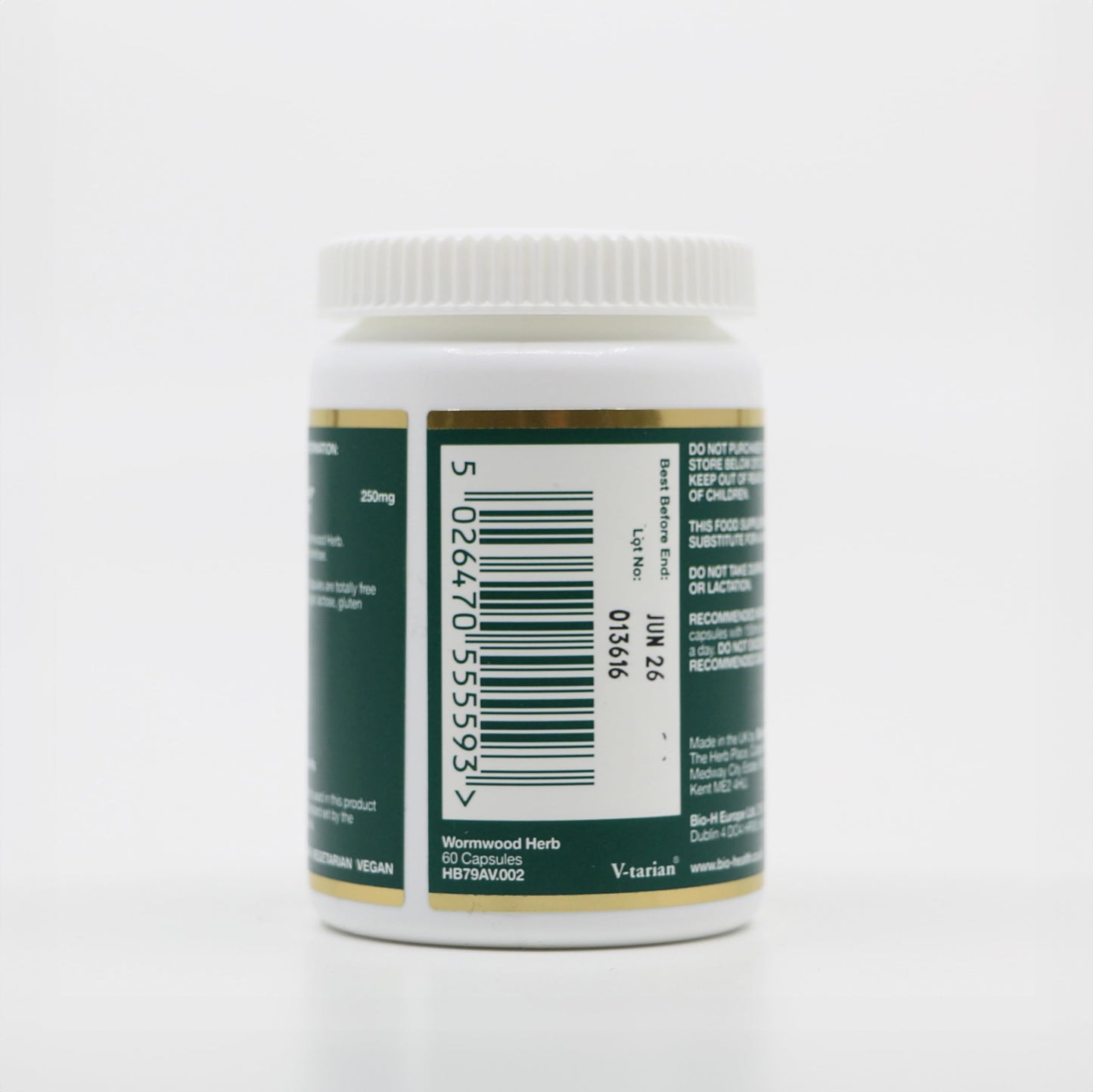 Bio-health Bio-Health Wormwood Herb 250mg Pure Herbal Food Supplement for General Health, Detoxifying, Supports Digestive Health and Appetite, Suitable for Vegetarians and Vegans, Additive Free 60 Capsules