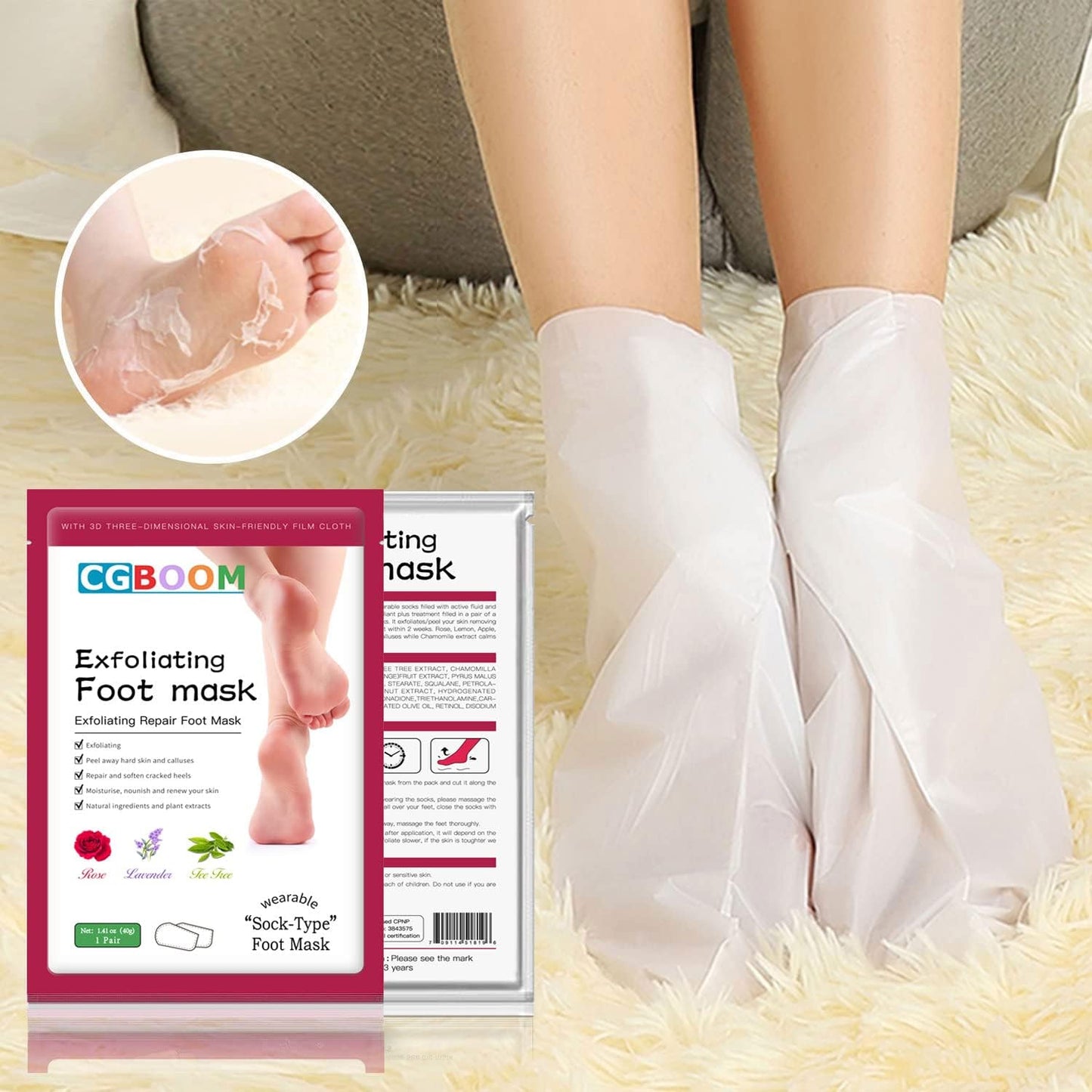 3 Pack Foot Peel Mask,Exfoliating Foot Socks Calluses Remover Dead Skin, Aloe Moisturizing Feet Peeling Mask for Dry Skin,Cracked Heels,Foot SPA Socks for Women and Men (Rose)