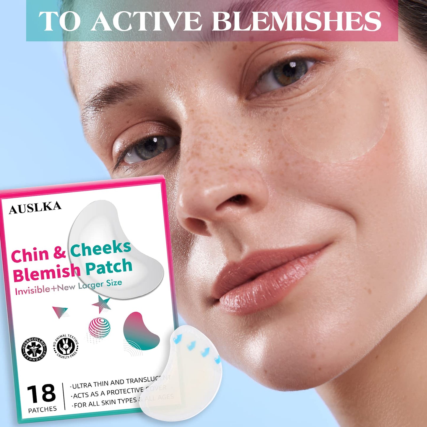 AUSLKA Blemish Patches for Chin & Cheeks -18 Patches, Hydrocolloid Patch - Blemish Patches - Zit Stickers - face Spot Dots - Zit Breakouts