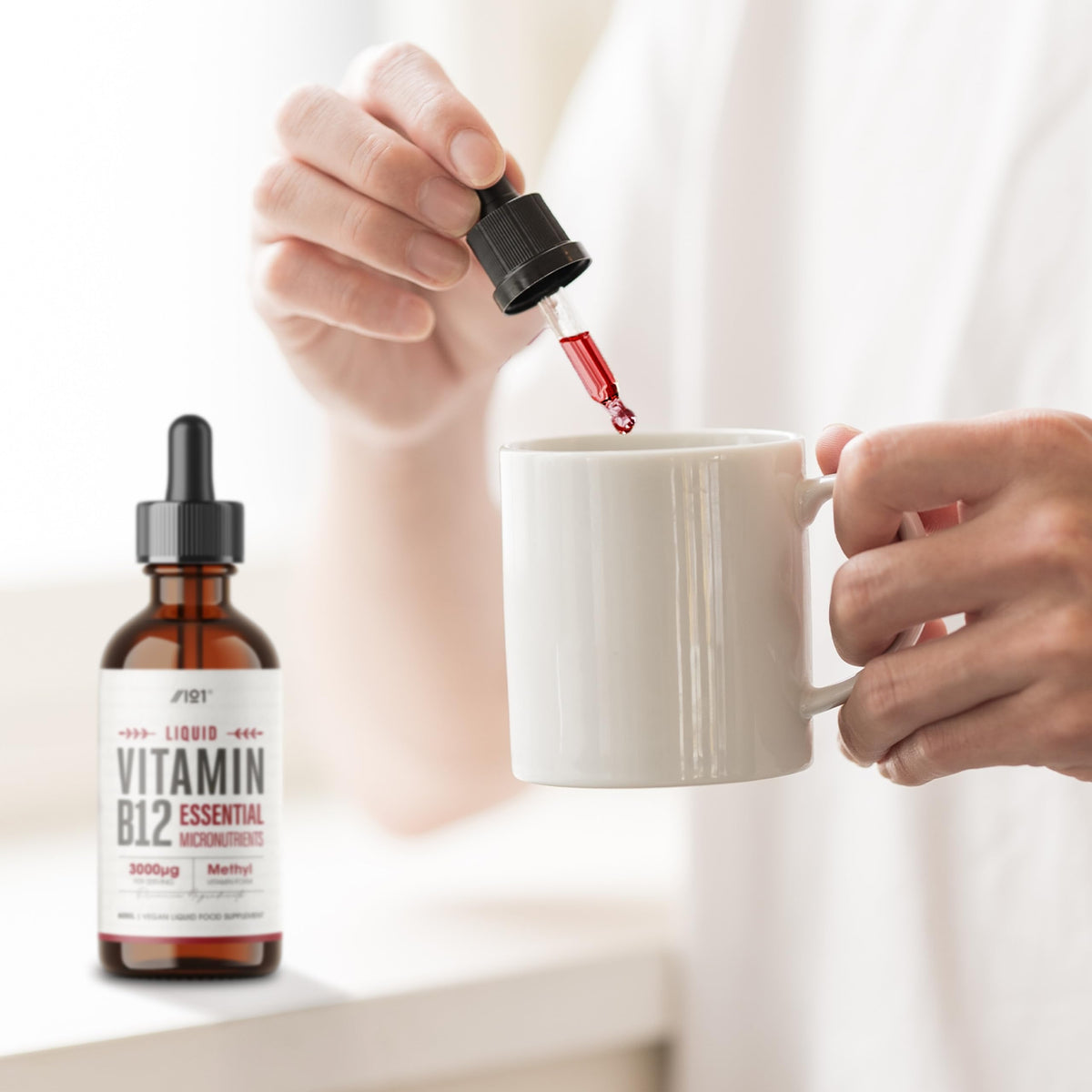 ALPHA01 Vitamin B12 Liquid Drops 3000mcg - 60ml (2 Months Supply) - High Strength Methylcobalamin Supplement - Vegan & Vegetarian Friendly - By Alpha01