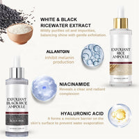 ISBEAUSOLS Peel Shot Glow Rice Ampoule Duo, White Rice + Black Rice Ampoule, Exfoliating Face Scrub for Women, Gentle Facial Cleanser with Rice Water & Niacinamide,Anti-Aging Dead Skin Remover for All Skin Types