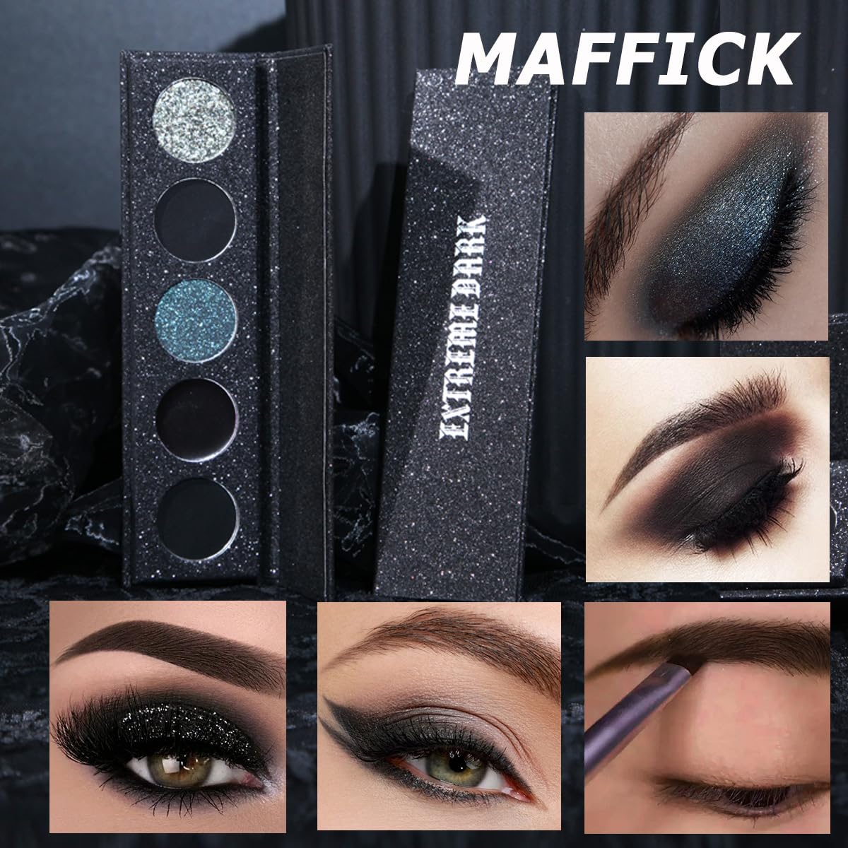 FANFALUV Black Smokey Eyeshadow Palette Makeup,5 Colors Black Silver Gray Blue Eye Shadow Pallets For Women,Long Lasting,Waterproof and Blendable,Highly Pigmented Gothic Makeup Matte For Halloween gifts