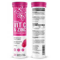 Vitamin C 1000mg & Zinc 15mg Raspberry Flavour Effervescent Tablets - High Strength Tablets for a Healthy Immune System (2 Tubes)