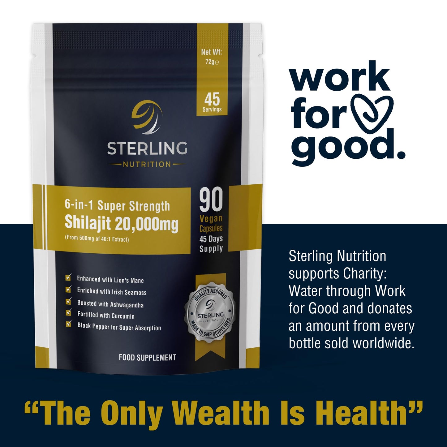6-in-1 Super Strength Himalayan Shilajit Complex - Vegan Capsules for Adults, Pack of 90 Supplements | 20000mg, Lion's Mane, Irish Sea Moss, Ashwagandha Curcumin & Black Pepper | STERLING NUTRITION