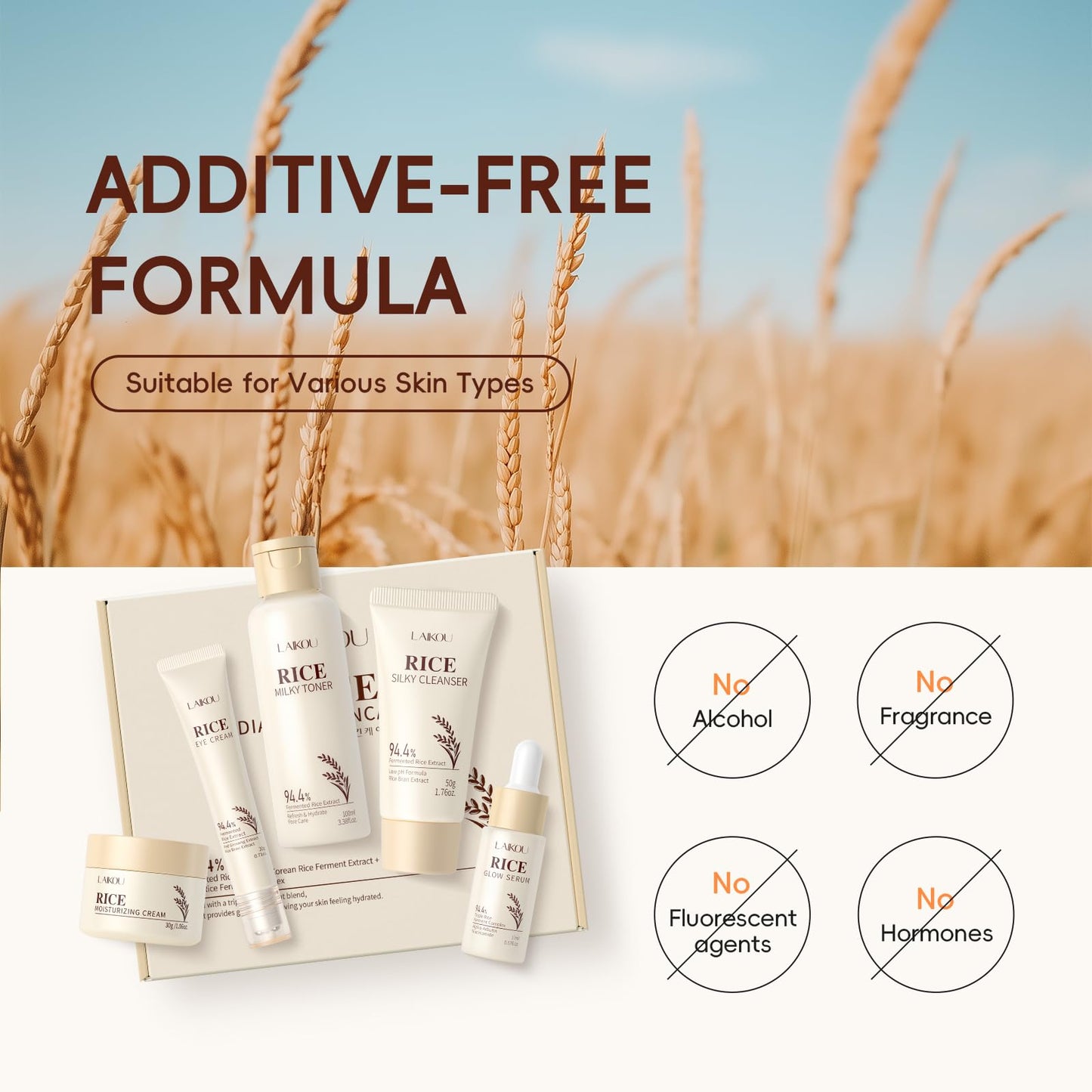 LAIKOU Skincare Set, Korean Rice Skin Care Sets & Kits, Cleanser, Toner, Serum, Eye Cream & Moisturizer, Christmas Birthday Gifts for Women Teenage Girls Mom Friend, Travel TSA-friendly Sizes 5pcs