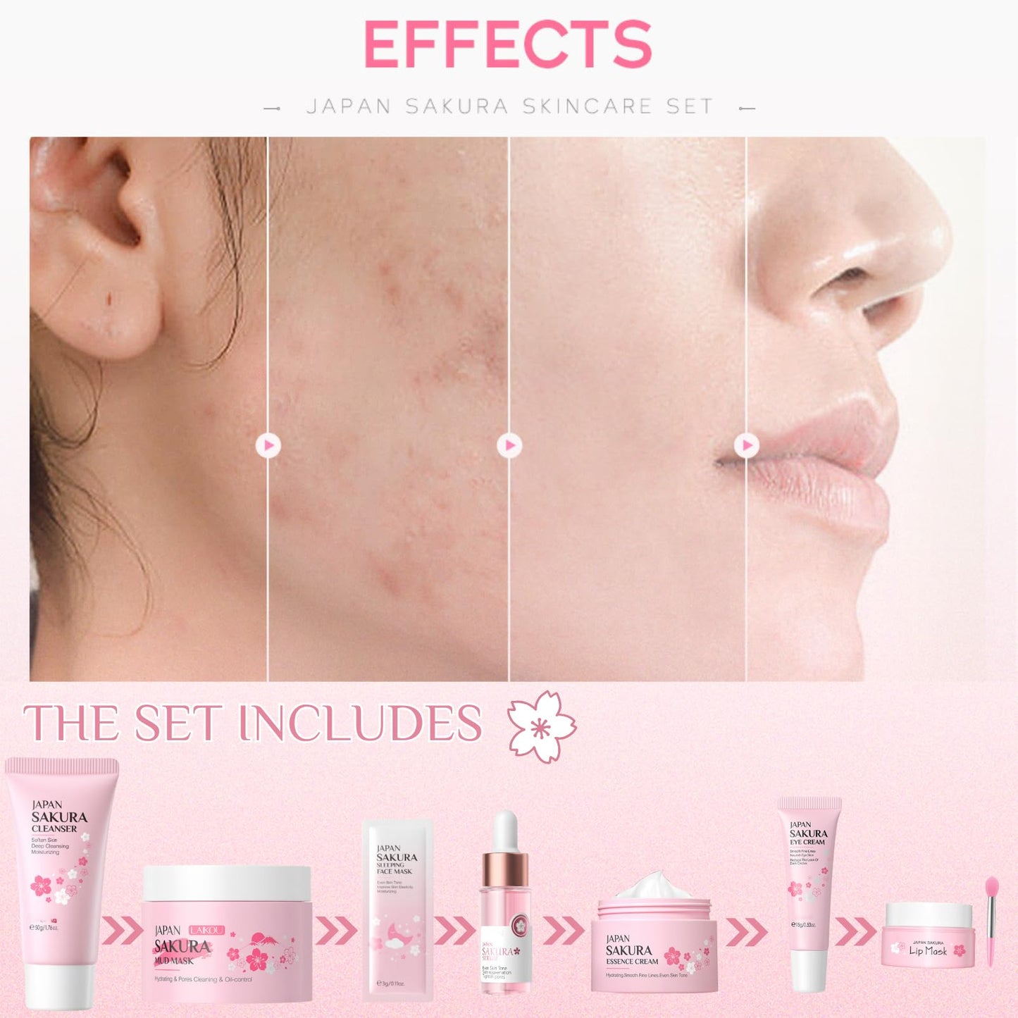 ISBEAUSOLS Sakura Skin Care Sets & Kits - Skin Care Gift Set for Teenage Girls - Facial Kits for Women Gifts - Face Care Sets Cleanser, Serum, Cream,Eye Cream,Lip Mask,Mud Mask,Sleeping Mask