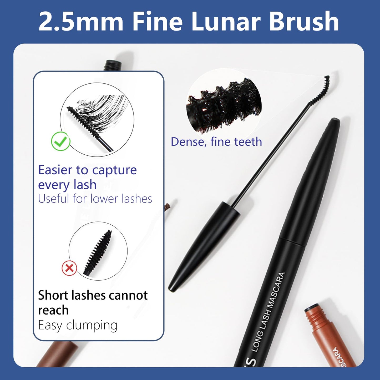 MEITREND Waterproof Mascara Brown Volume Mascara For Sensitive Eyes,Non Smudge Cruelty Free Mascara Lengthening False Lash Effect,Natural And Hypoallergenic Mascara With Fine Brush For Women (02-Brown)