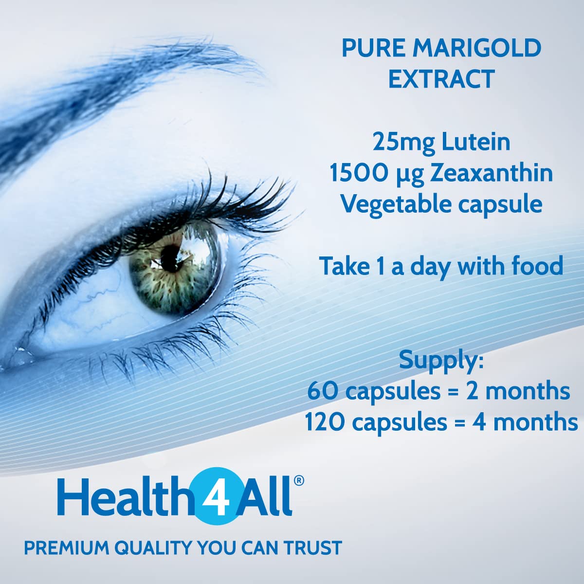 Health4All Lutein and Zeaxanthin Supplement 25mg 60 Capsules - Purest Vegan Eye Supplement for Eye Health, Natural Eye Vitamins for Eye Care and Eye Floaters Relief