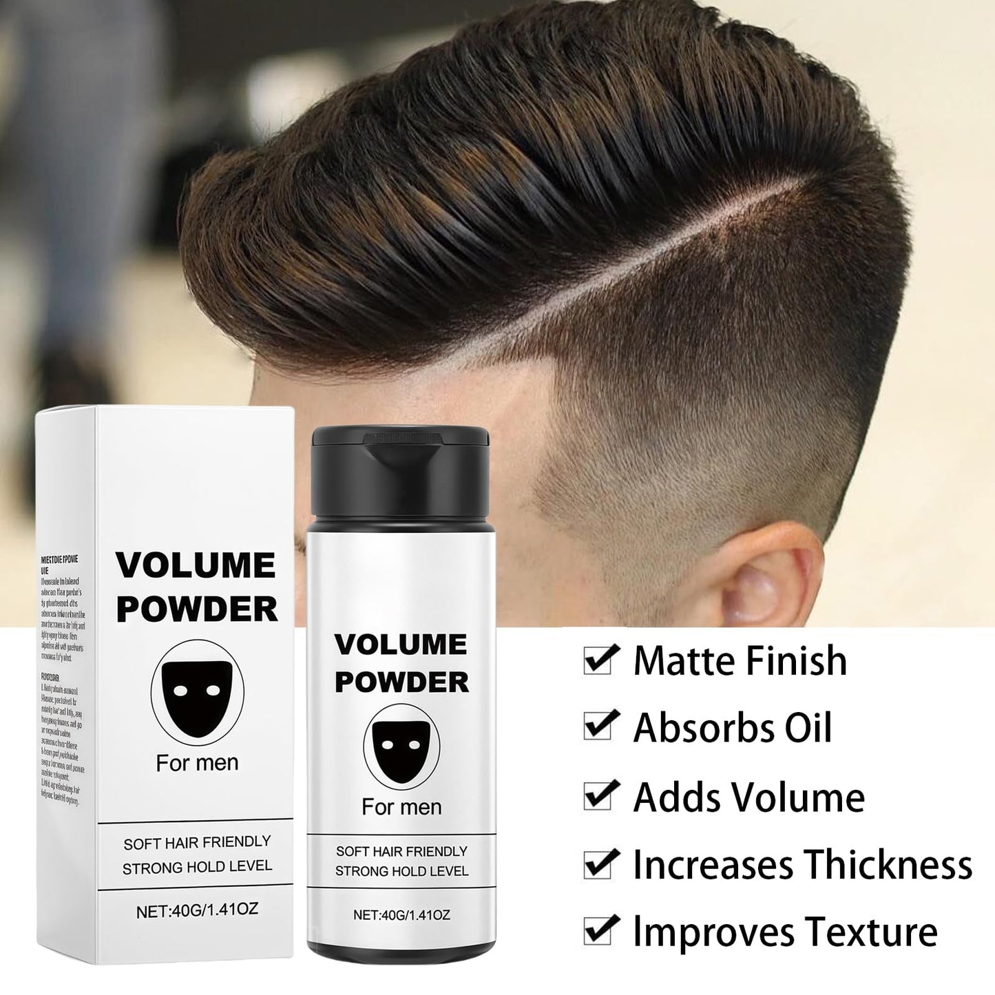 AuraAnge Volume Powder for Men, Texture Powder - Hair Styling Dust for Instant Texture & Volume, Leave-in Powdered Formula for Fluffy Hair - Men's Tress Dust Styling, 40g / 1.41oz
