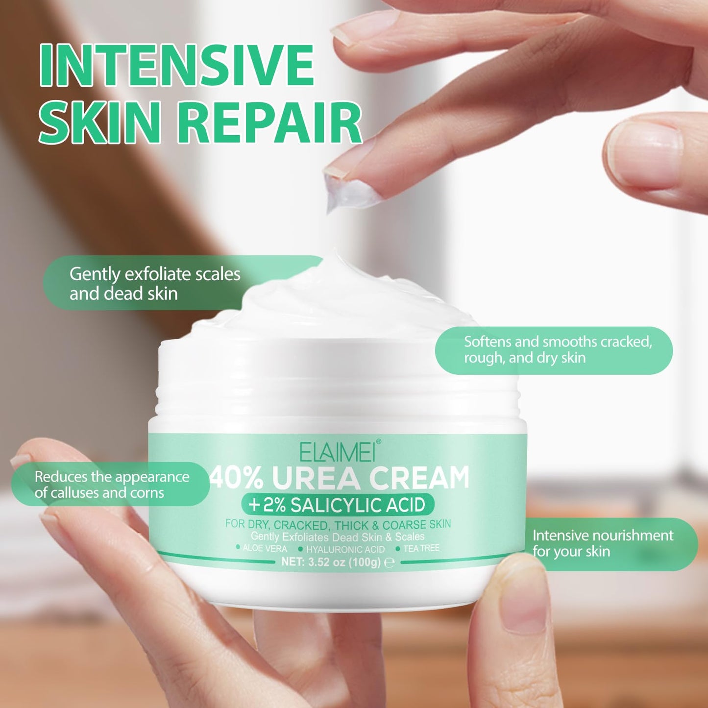 Generic Urea 40% Foot Cream+2% Salicylic Acid, Moist Cracked Heel Repair Cream, Enriched With Tea Tree & Hyaluronic Acid & Aloe Vera Extracts, Deeply Moisturising, Gently Removes Dead Skin And Calluses 100g