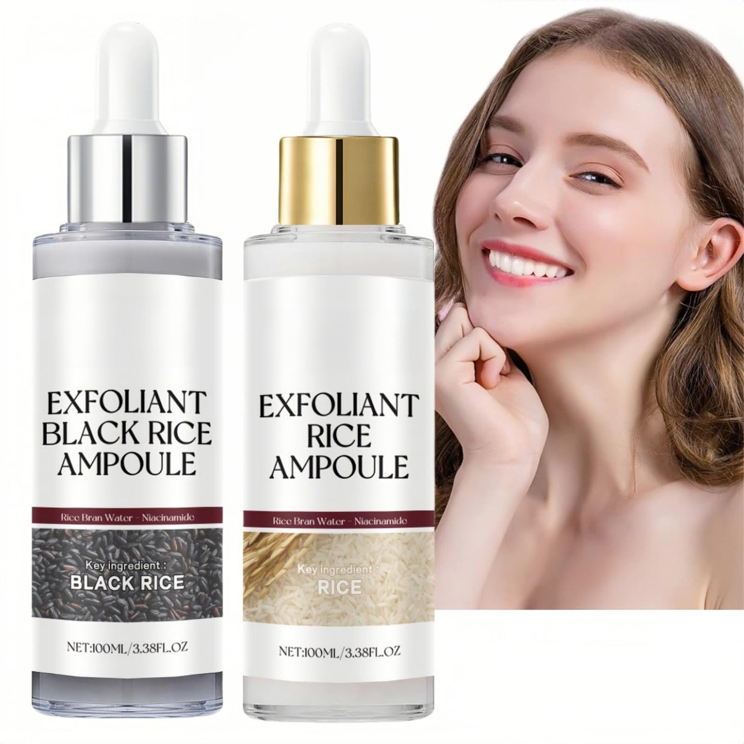 AINxtolm 2pcs Peel Shot Glow Rice Ampoule,Rice Ampoule Duo,Black R-ice Peeling A-mpoule,R-ice Exfoliant,Black and White Ri-ce Face Exfoliantor,Peel Shot Glow White Ri-ce A-mpoule,Face Scrub,Toner for F-ace