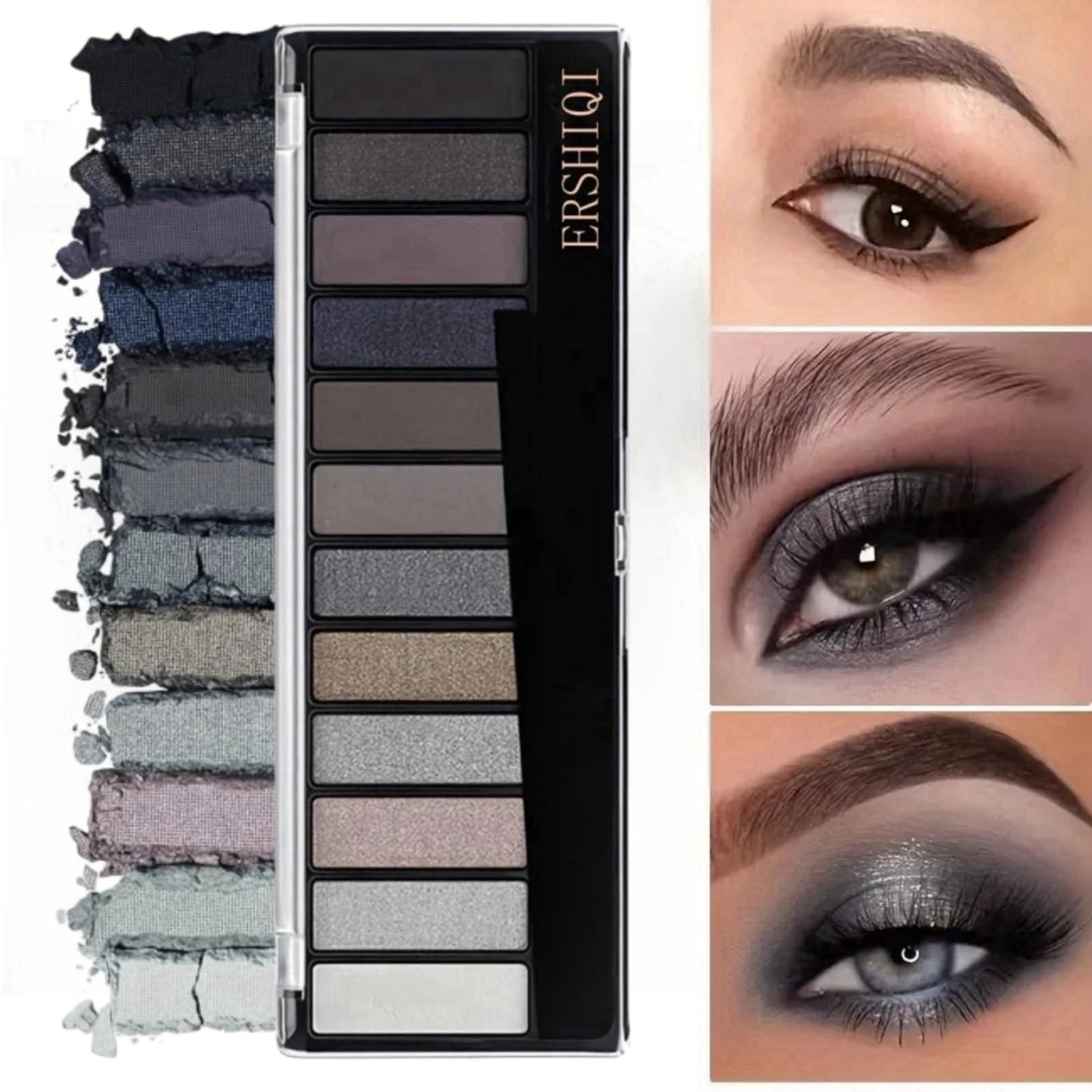 Grey Eyeshadow Palette Black Eyeshadow 12 Pigmented,Smokey Eyeshadow Palette 12 Shades,Waterproof Eye Shadow Pallets for Women,Shimmer Smokey Color Eyeshadow,Full Matte Smokey Eye Shadow Pallets