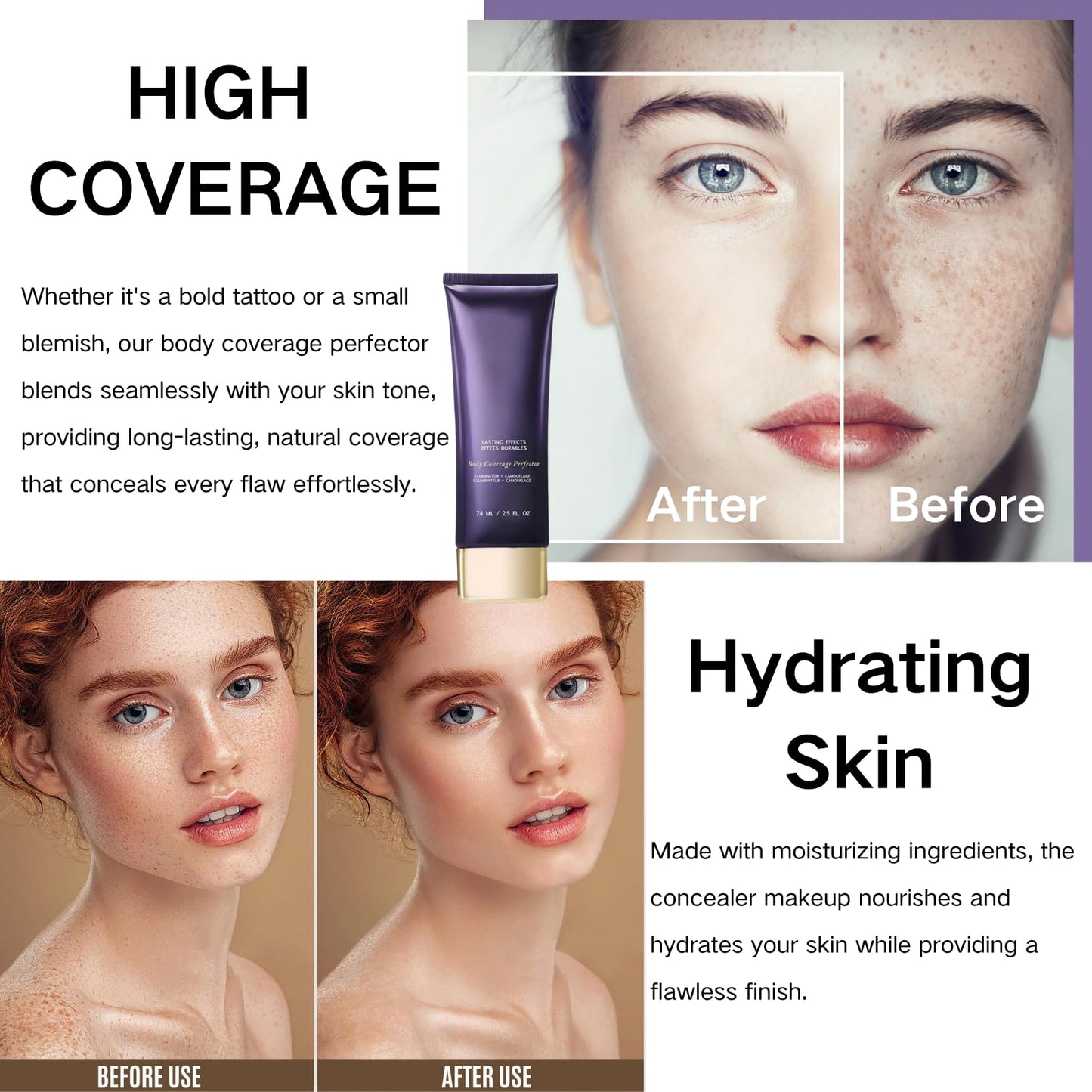 SHEBEEDO 2pcs Body Coverage Perfector,Tattoo Cover up Makeup Cream for Blemish, Spot, Scars, Long-Lasting Waterproof No Transfer Body Foundation,Long-Lasting Sweat-Proof Concealer for Women(Dark Shade)