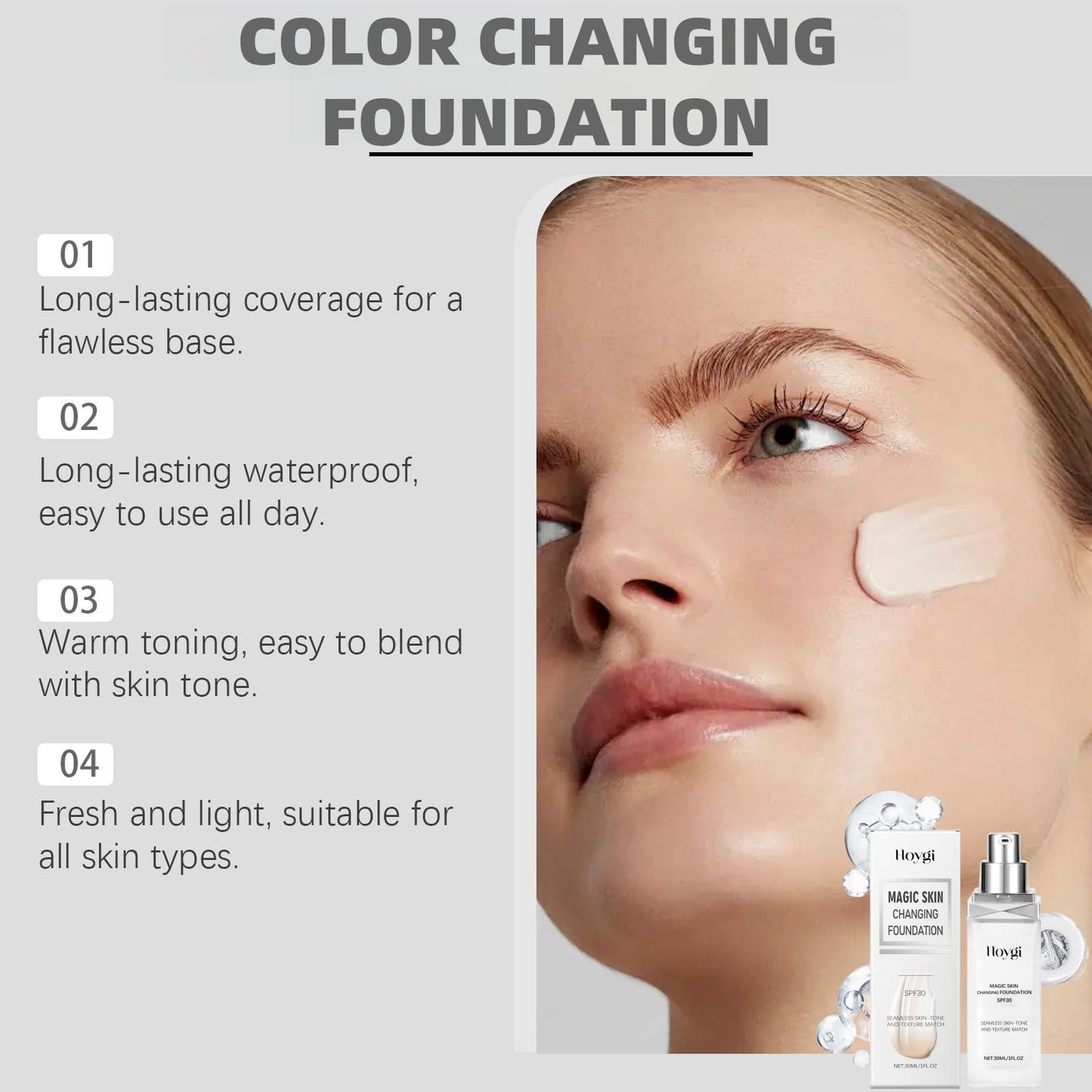 Oumun Color Changing Foundation SPF30,Changing Foundation,Full Coverage Liquid Foundation,Colour Match Foundation,Colour Changing Mature Skin Foundation,Foundation Full Coverage,Face Foundations,Skin Tint