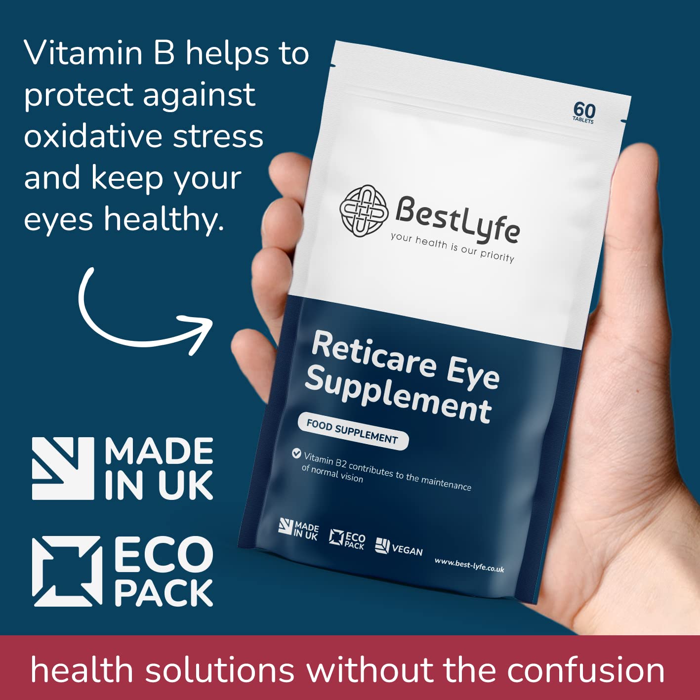 BestLyfe Your Health Is Our Priority BestLyfe Reticare Eye Supplement | 60 Vegan Caps | Advanced Eye Support | Detox, Repair & Maintain | Lutein | Vitamin B | Carotenoids | Anti-Inflammatory | Antioxidant | UK Made