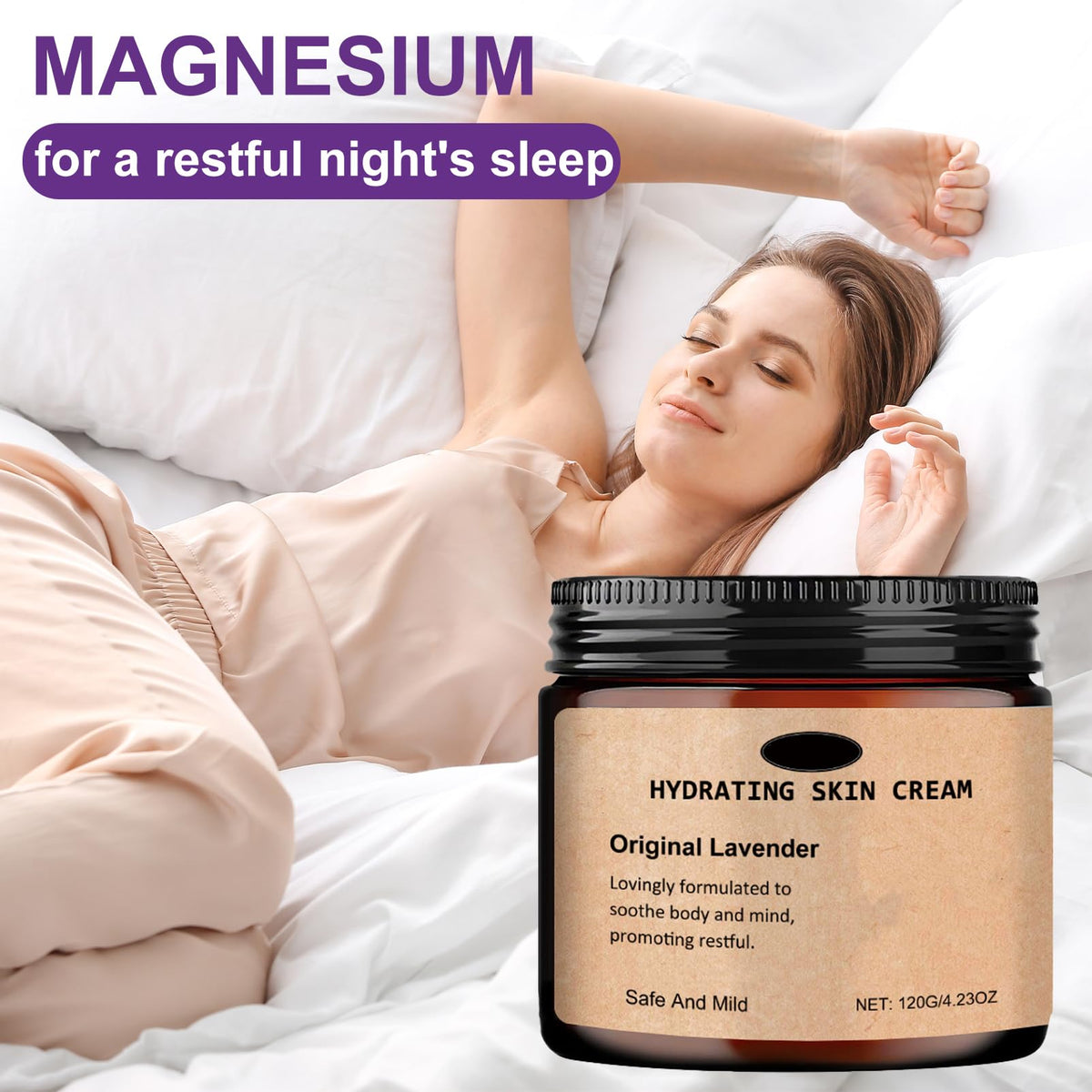 ISBEAUSOLS Magnesium Butter for Sleep - Lavender Body Butter -Soothing Magnesium for Sleep & Relaxation -Body Skin Care with Organic Shea Butter Honey, Self Care Replenishes - Vegan Moisturizer For Body and Face
