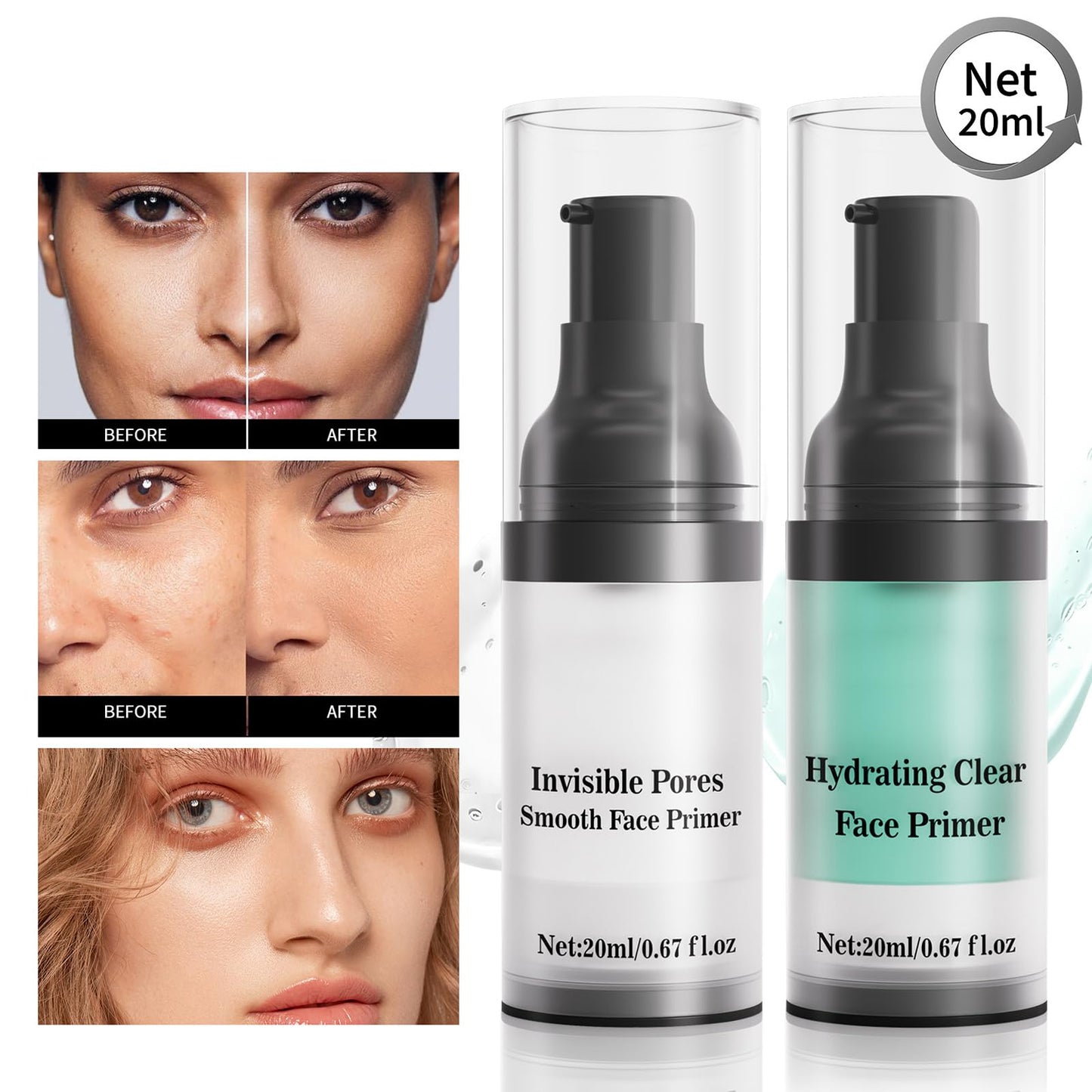 Skynest 2Pcs Poreless Smoothing Face Primer & Hydrating Face Primer,Restoring Makeup Primer For Flawless,Smooth Skin & Long-Lasting Makeup,Fills In Pores & Fine Lines,Vegan & Cruelty-free