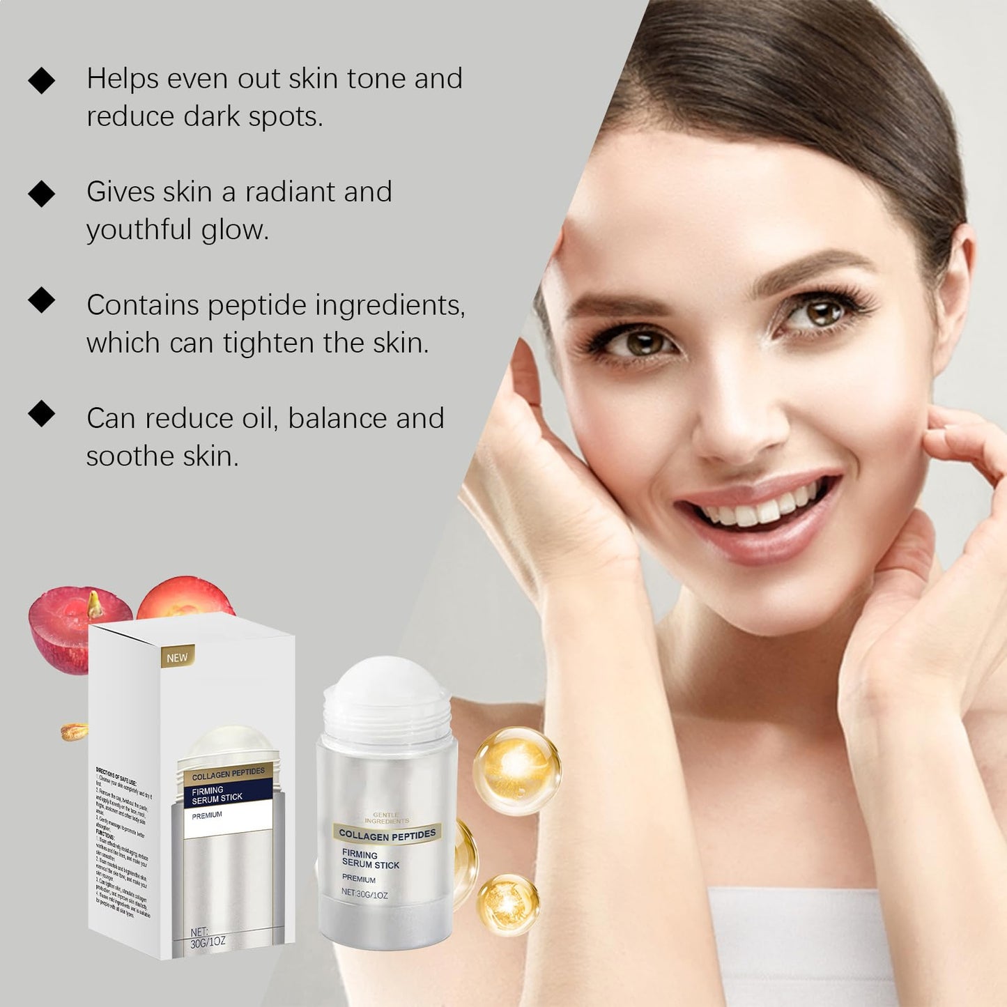 Collagen Peptides Firming Serum Stick,Luxurious Collagen Firming Cream Stick,Smoothing Serum Stick,Peptide Serum,Anti Aging Peptides Serum Stick,Advanced Firming & Wrinkle Stick,30g