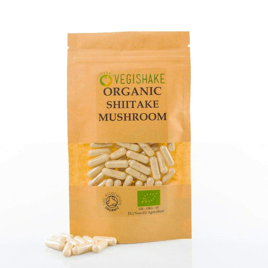 vegishake Organic Shiitake Mushroom HPMC Capsules polysaccharide terpenoid 600mg Vegan Halal Kosher (60 Capsules)