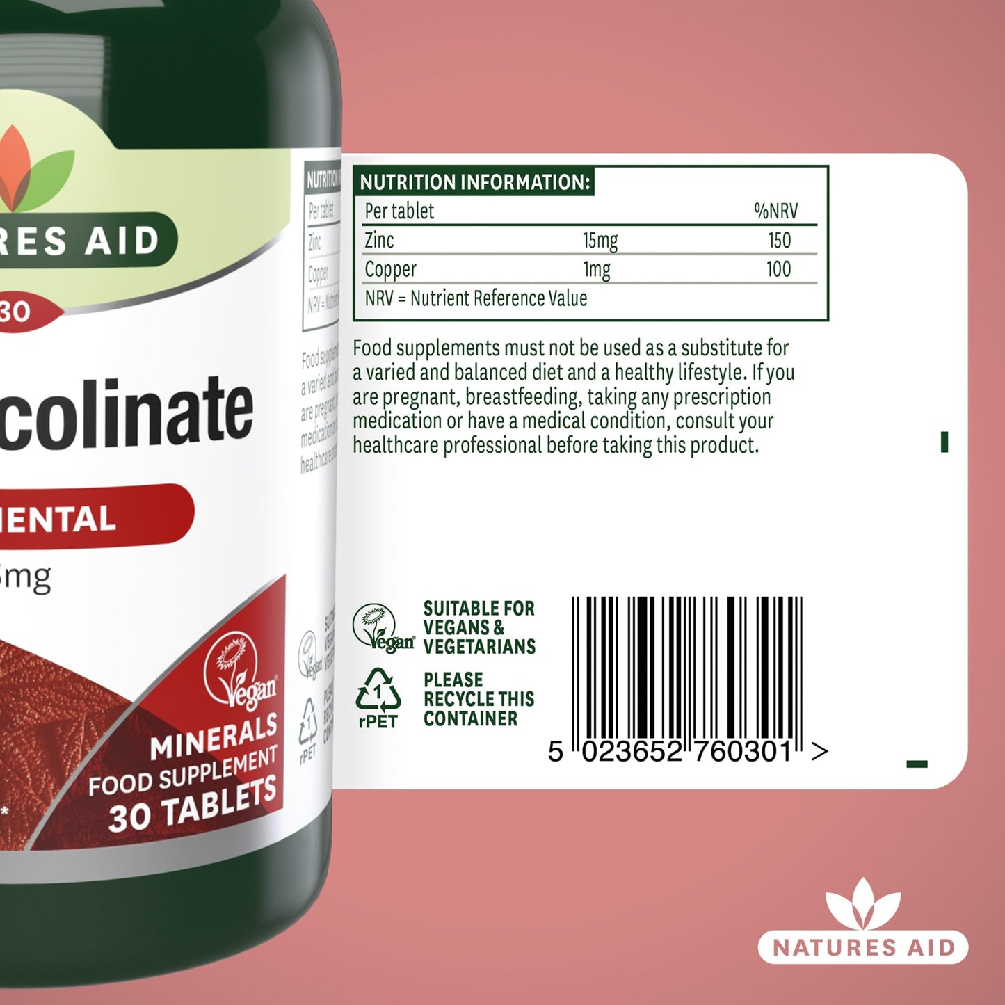Natures Aid Zinc Picolinate Tablets 15mg - Supports Immune Health - Antioxidant Protection - Metabolism Wellness - Vegan Gluten-Free Non-GMO - High Potency Natural Supplement - 30 Tablets