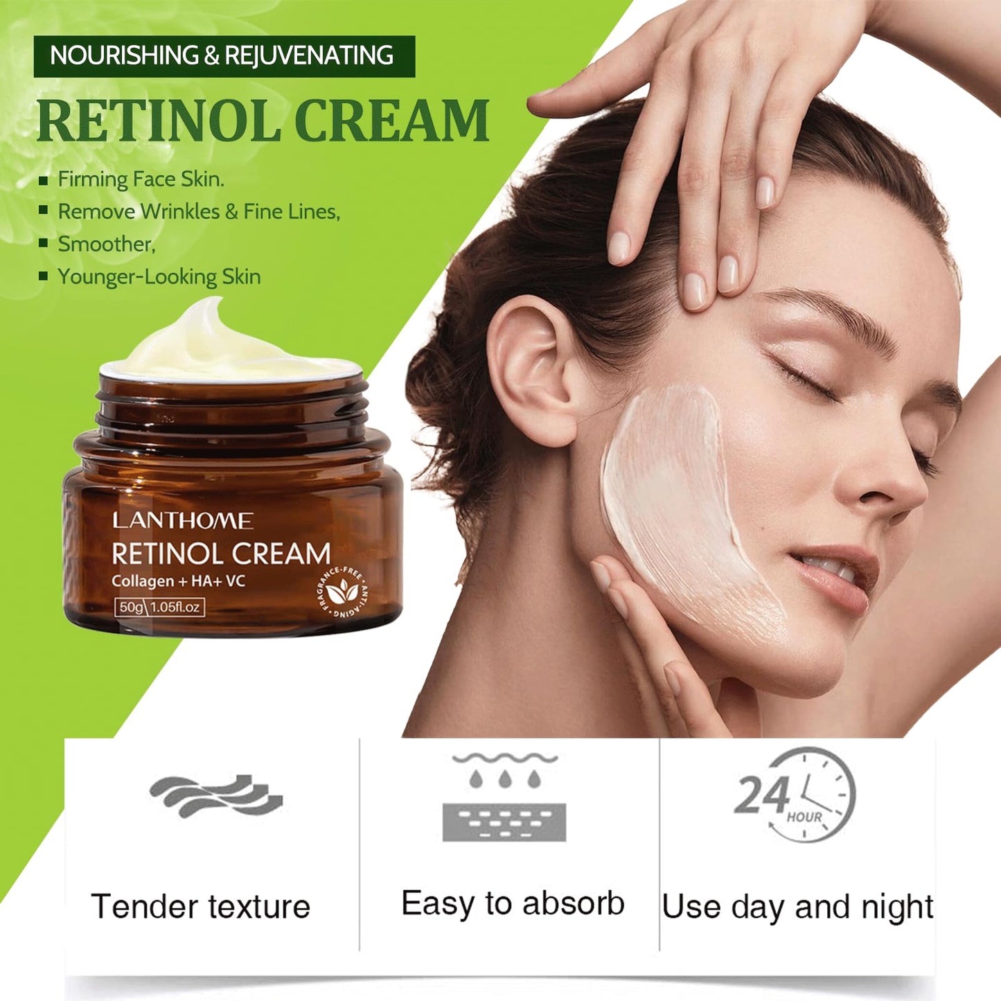 Trendyfave Retinol Face Cream, Night Cream for Women Anti Aging, Cream with Hyaluronic Acid Vitamin C Cream Face Moisturizer, Wrinkle Repair Collagen Face Cream, Softer, Smoother, 50g