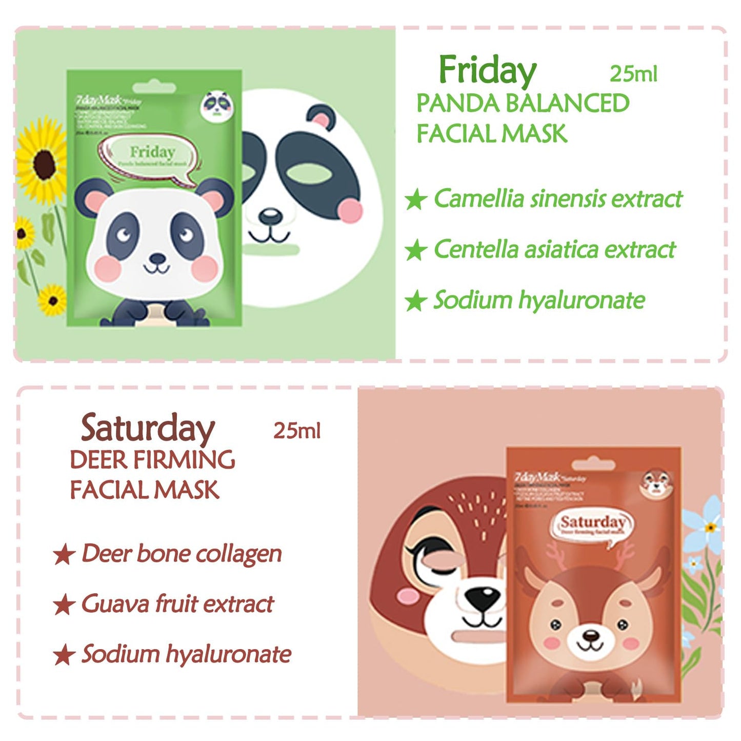 Generic Sheet Face Mask Set – 7-Pack Hydrating & Moisturizing Facial Masks, Fun Animal Print for Kids & Girls, Soothing Skincare Sheet Masks for Women, Spa Party Supplies, Self-Care Gift, Beauty Face Mask Set