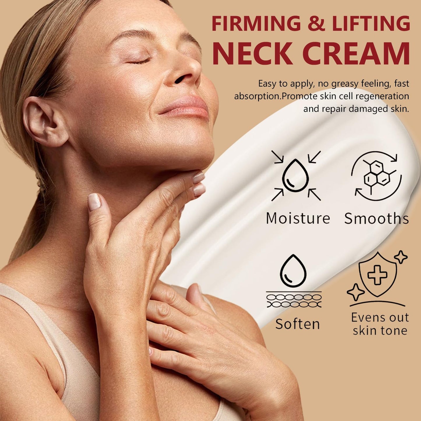 AH-8 Firming Neck Cream with Neck Roller –Neck Firming Cream to Improve Wrinkles, Fine Lines & Double Chin, Firm & Lift Sagging Skin (120g)