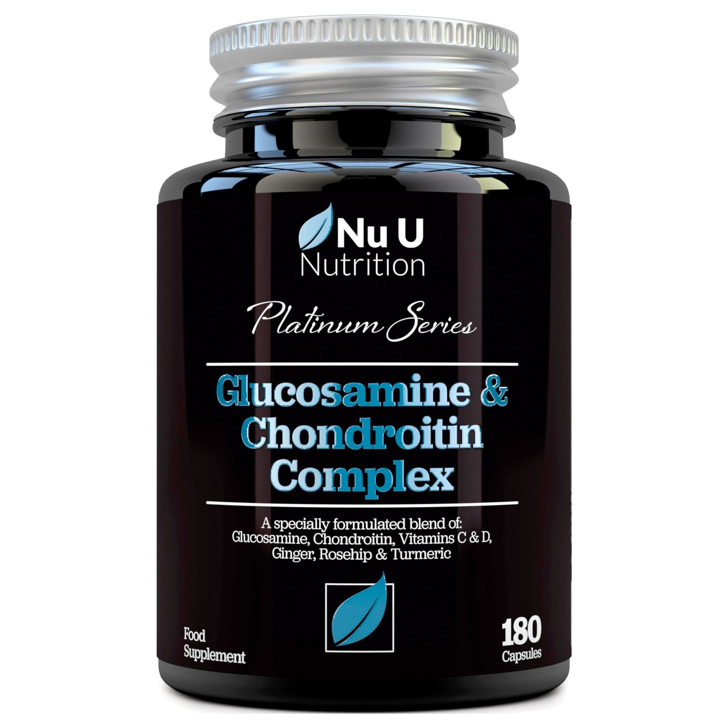Glucosamine and Chondroitin High Strength Complex - 180 Capsules - with Turmeric, Ginger, Rosehip, Vitamin C & D - Joint Care Supplements for Women & Men - Made in The UK - Nu U Nutrition