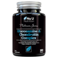 Glucosamine and Chondroitin High Strength Complex - 180 Capsules - with Turmeric, Ginger, Rosehip, Vitamin C & D - Joint Care Supplements for Women & Men - Made in The UK - Nu U Nutrition