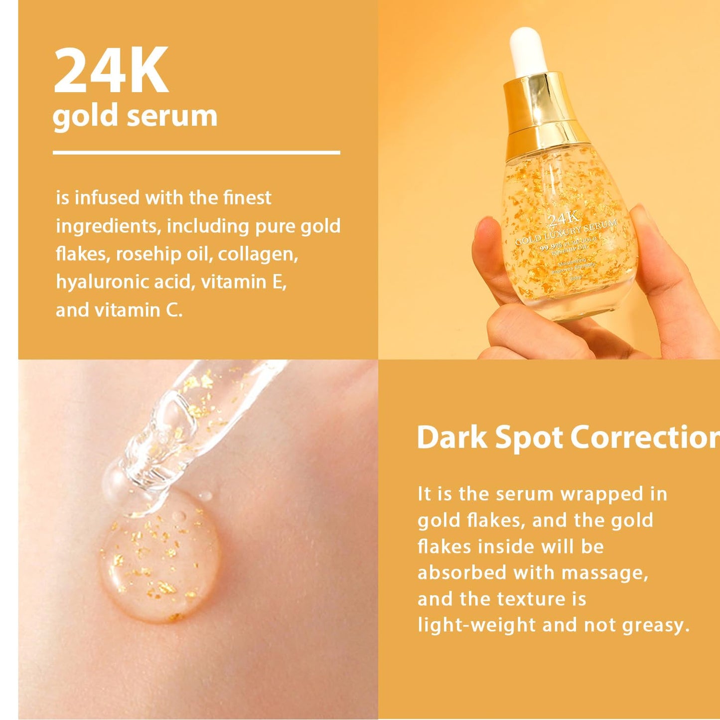 EverestBeauty 24K Gold Serum Pigmentation Uneven Skin Tone Dark Circles Collagen Boost