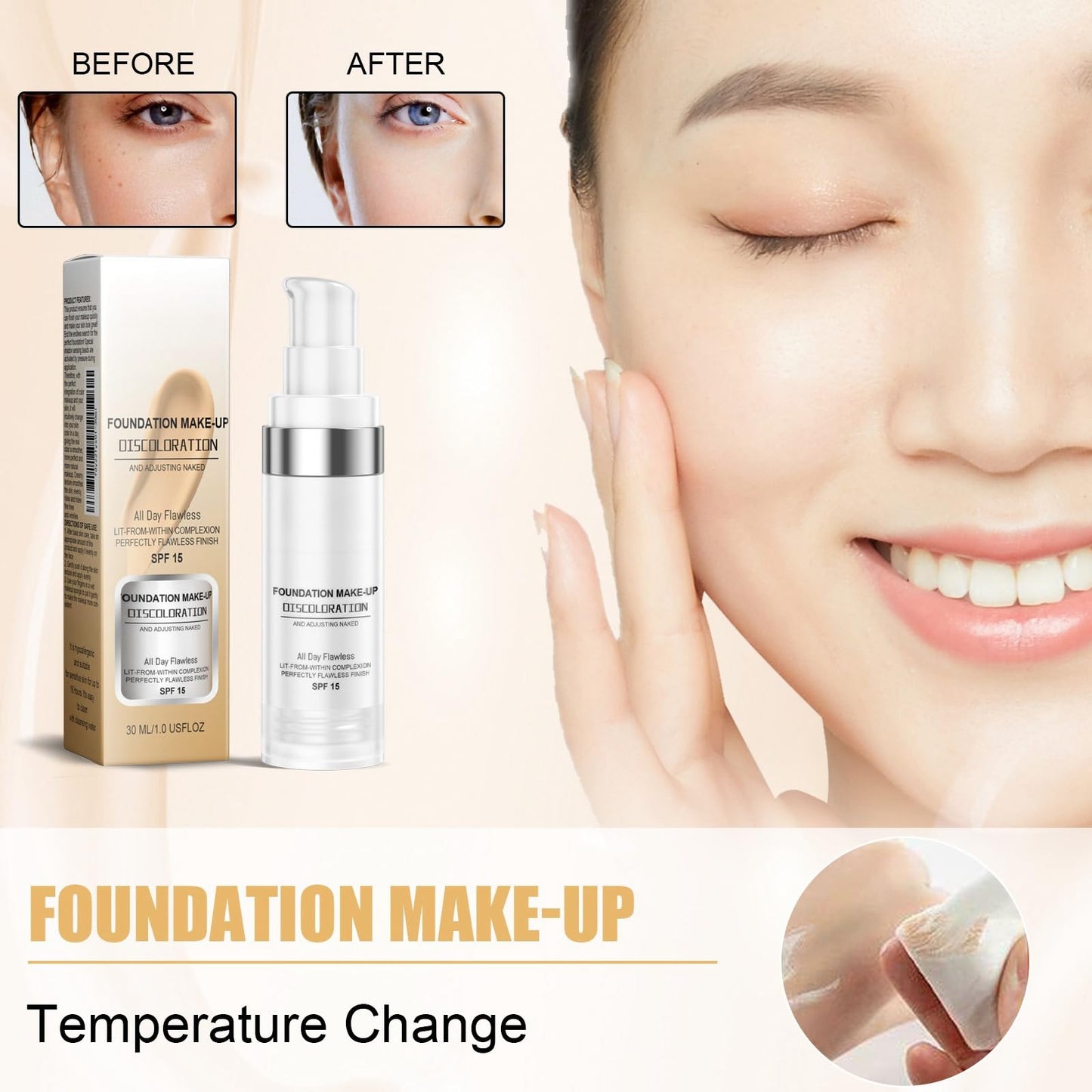 Siyinzu Colour Changing Foundation,Colour Changing Mature Skin Foundation,Foundation Colour Changing,Long-Lasting Makeup Fou-ndation for Mature Skin,Waterproof Moisturising Fou-ndation