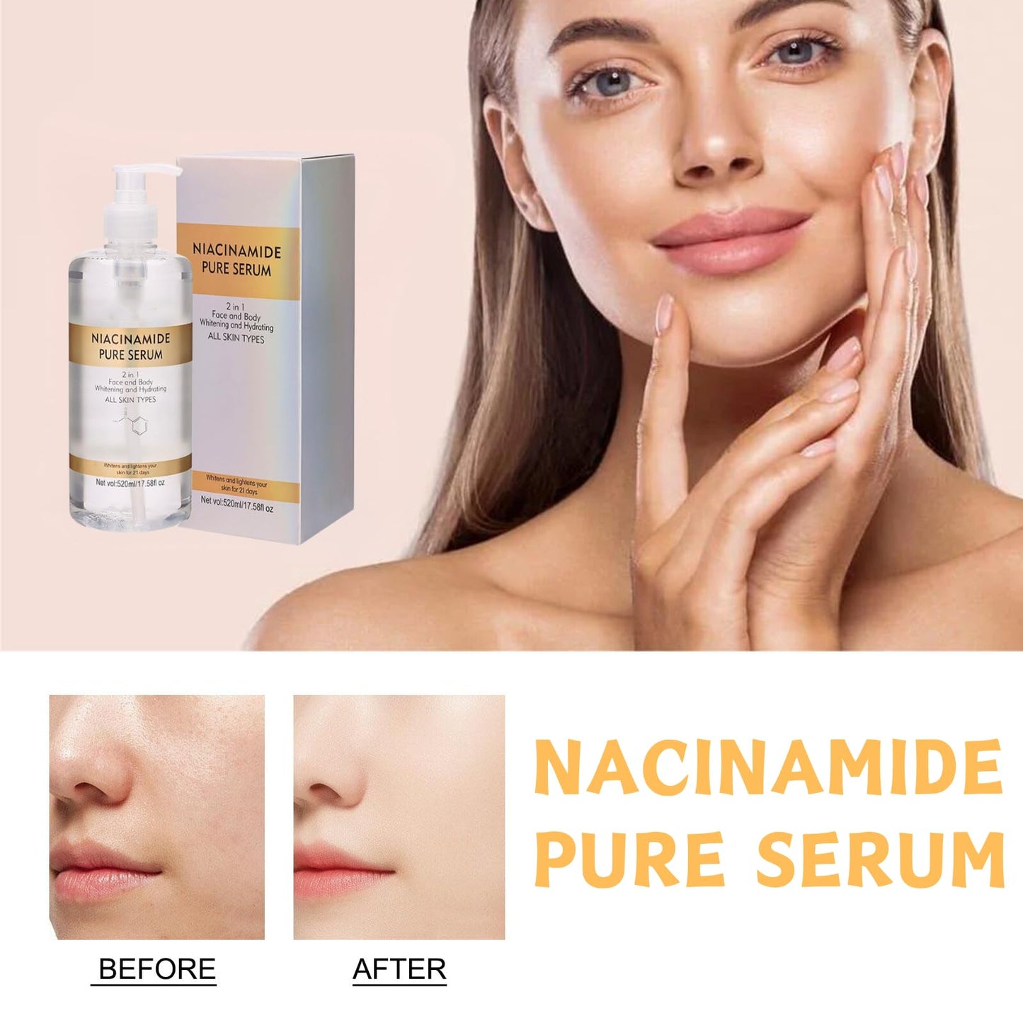 Trendyfave 520ml Niacinamide Pure Serum, Large-capacity 2 In 1 Face & Body Niacinamide Serum, Pore Reducer Face Serum,Shrinking Enlarged Pores Serums Skincare, Face Serum For Women, Balancing Sebum Production