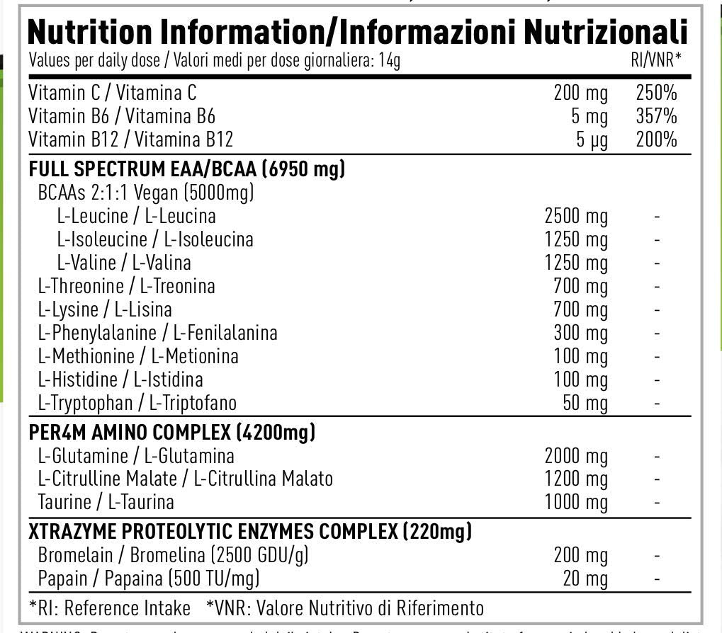 per4m Per4m EAA Xtra/Amino Xtra | 30 Servings of Full Spectrum EAA with Proteolytic Enzymes | Vegan Friendly | Zero Sugar Amino Acid (Lemon Lime Splash, 420g)
