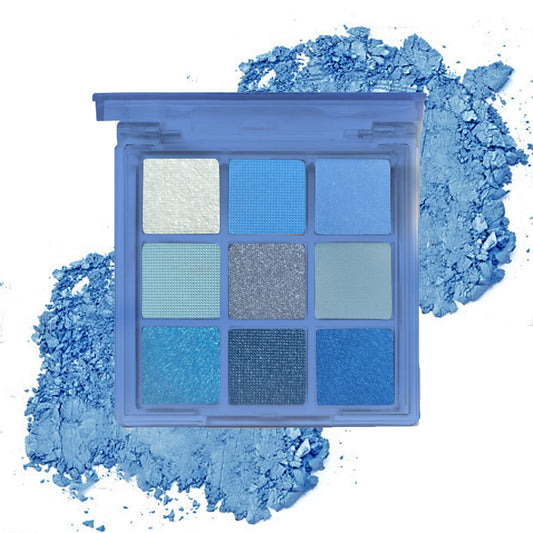 GEEWHILE Blue Eyeshadow Palette, Matte Glitter Eye shadow Makeup, 9 Colours Navy Blue Highly Pigmented Shimmer Eye Shadow Make-Up Palette, Long Lasting Waterproof Royal Blue Eyeshadow Makeup