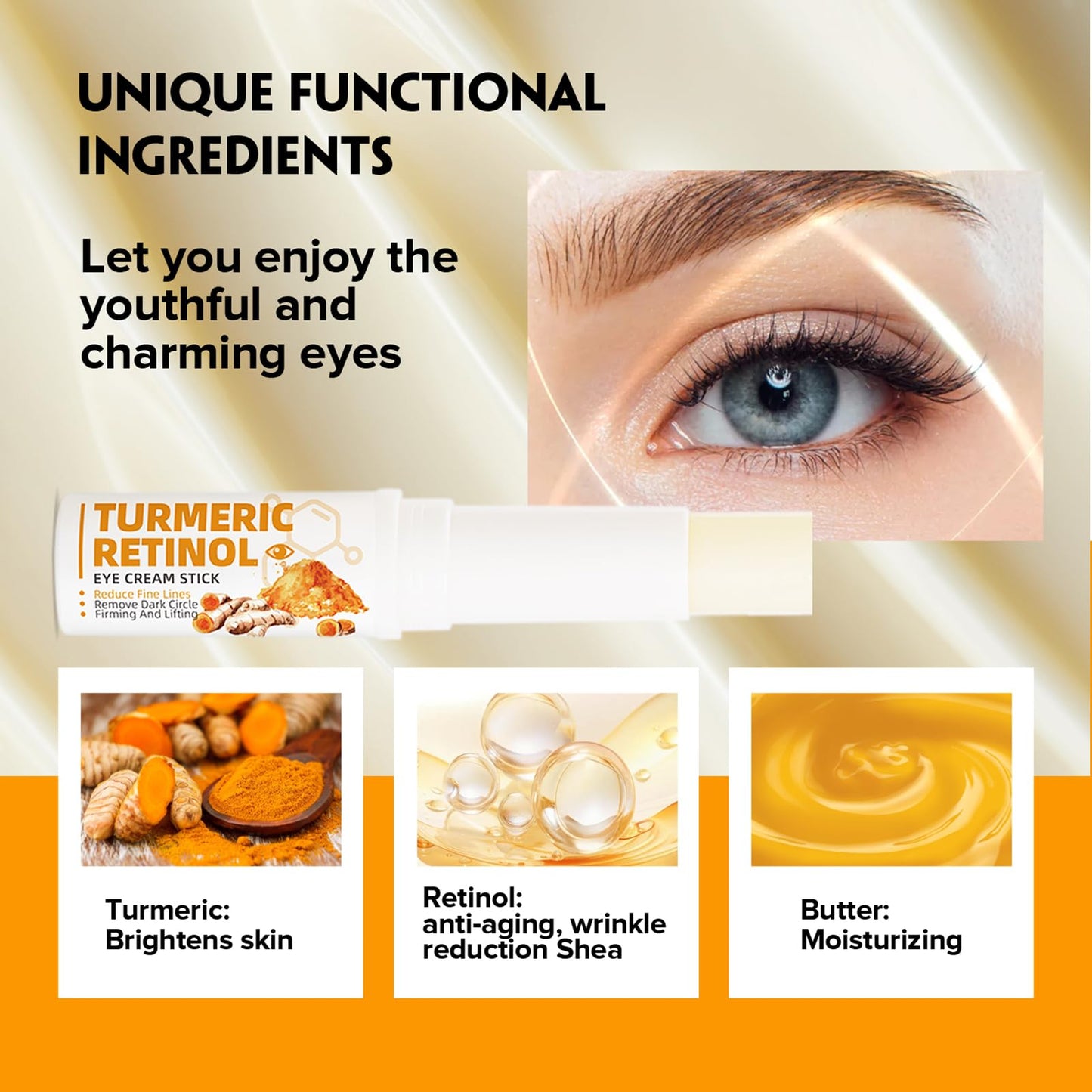2PCS Lumibalm - Eye Cream for Dark Circles and Puffy Eyes - Lumistick with Turmeric Retinol - Anti Wrinkle Eye Cream Reduce Fine Line - Eye Moisturiser for Dry Skin - Firming and Lifting
