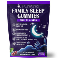 Puretrex PURETREX Family Sleep Gummies – Natural Sleep Aid for Adults & Kids – Sugar-Free, Vegan, Melatonin-Free – Calming Cherry Flavour Gummies with Herbal Blend for Relaxation & Restful Sleep – 60 Gummies