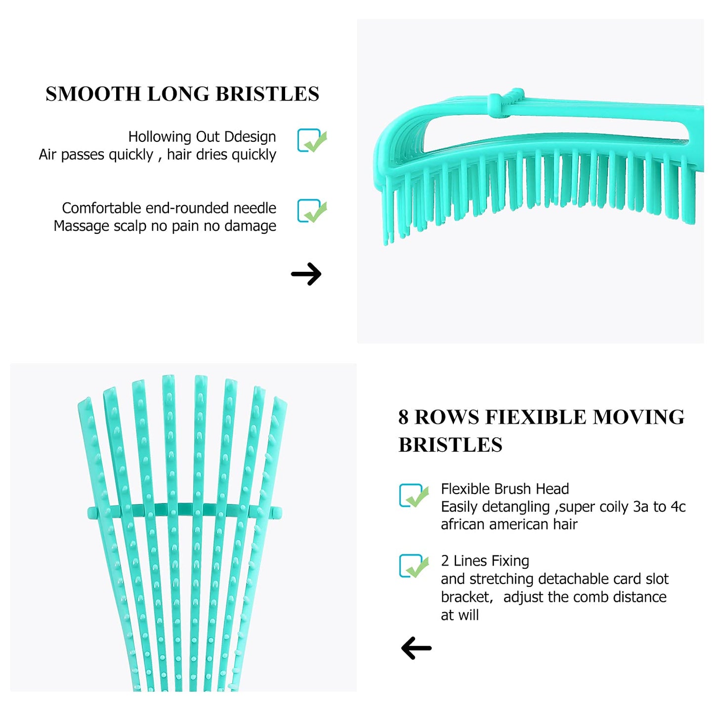 URTHEONE Hair Brush,Detangle Hair Brush, Detangler Brush for Women Men Adults Kids Afro American Type 3a-4c, Detangling Nylon Bristle Brush for Kinky Curly Coily Wavy Wet and Dry Hair,Pinkgreen