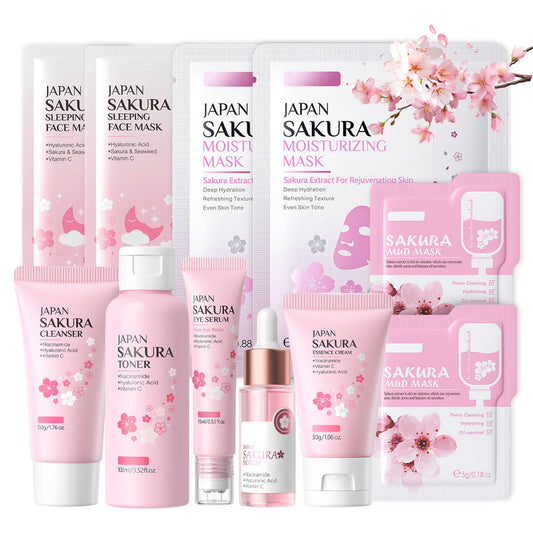 BloomBelle Sakura Skin Care Sets & Kits, Teenage Girls Gifts mit Serum, Cream, Mask, Cleanser and Toner Set, Skin Care Sets, Japanese Skincare, Pamper Sets for Women Gifts, all Skin Types