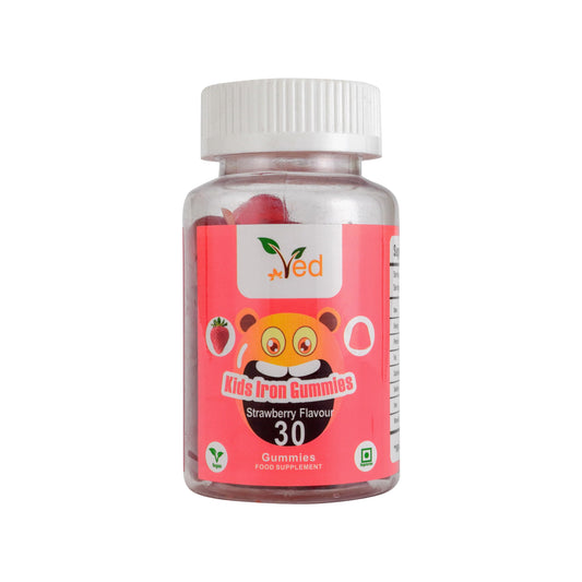 Ved Kids Iron Gummies for Iron Supplement, Energy & Immune System Strawberry Flavour-15 Days Supply, Vegan Iron for Kids - 30 Chewable Kids Vitamins Gummies (15 Days Supply)