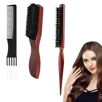 DOOCECIY 3 Pcs Slick Back Hair Brush Set, Smoothing Bristle Brush for Sleek Thick Curly Long Hair Beard