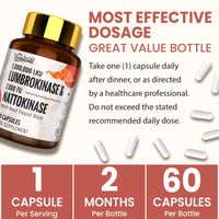 Veenuule Lumbrokinase Supplement 100mg │ Maximum Activity - 1,000,000 LKU │ Lumbrokinase Capsules with Nattokinase 100mg 2000 FU for Blood Circulation and Cardiovascular Health, 60 Capsules