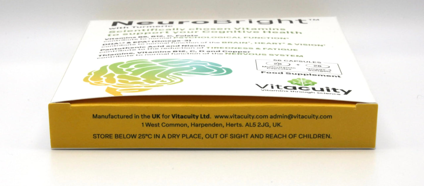 Vitacuity NeuroBright Fish Oil Omega 3 Supplements + Multivitamin Brain Supplements for Memory and Focus – 17 High Dose Minerals, Vitamin B Complex, Vitamins C, D, E, Turmeric Curcumin, 28 + 28 (56 Capsules)