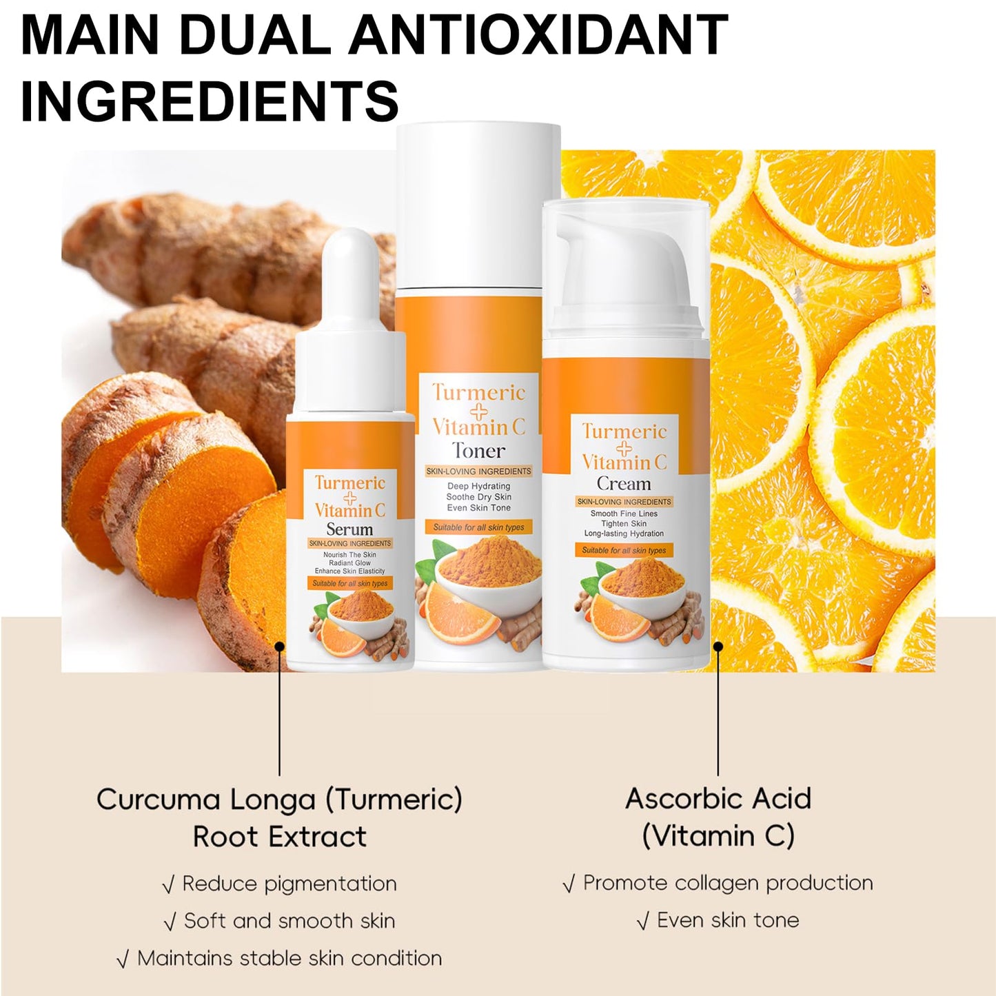 Turmeric Skincare Set - Skin Care Sets & Kits For Brightening,Exfoliating,Clearing Blackheads,Naturally Moisturizing - Birthday Gifts For Women - Skincare Gift Set Ingredients Vitamin C & Turmeric