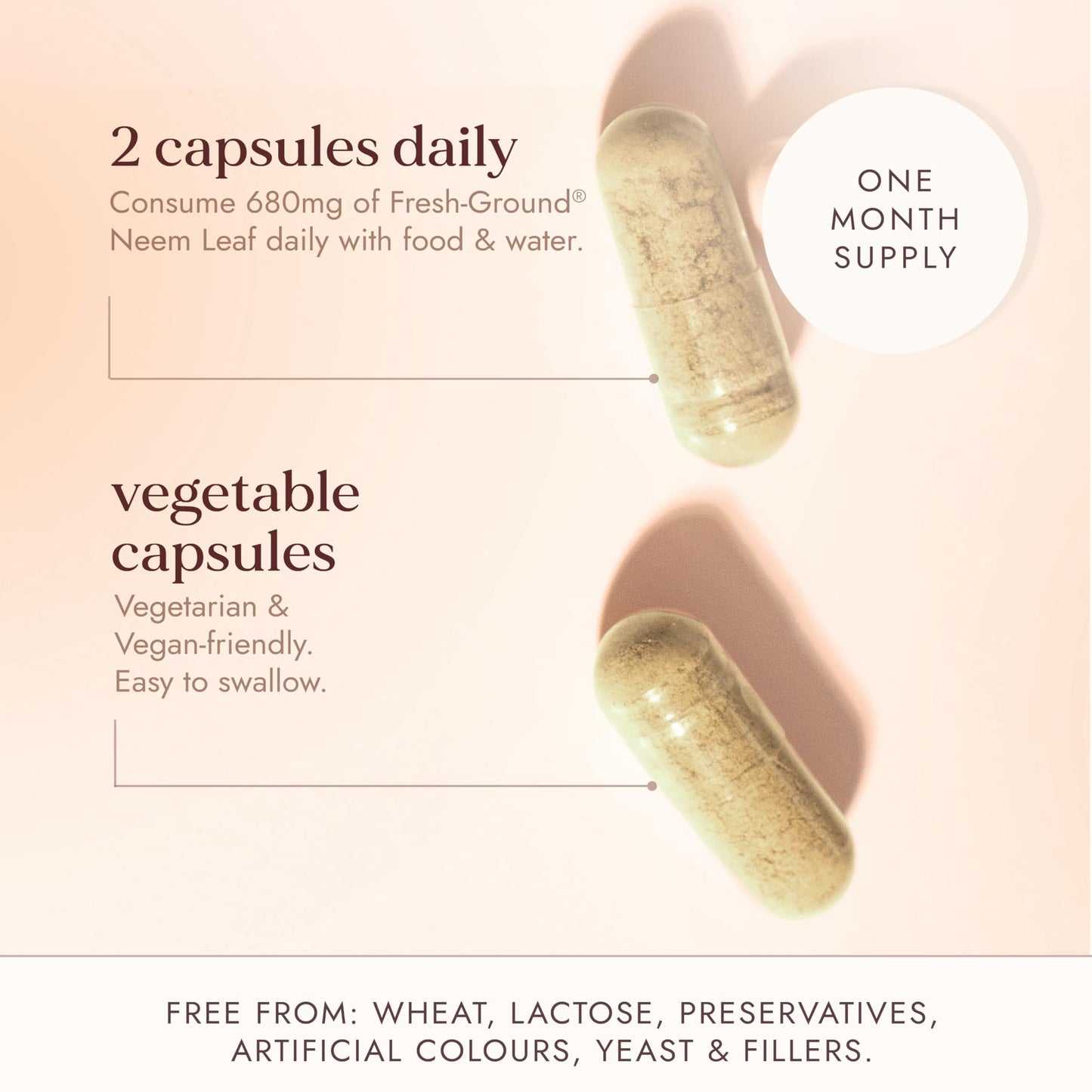 Fushi Organic Neem Leaf Capsules, 60 Caps | Fresh-Ground Whole Food | Detoxifying properties | Cleansing Herb, Purify Both Inside & Outside Body | Ethical & Vegan | Made in the UK
