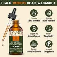 AureaSalus Liposomal Ashwagandha Drops 2000mg, Pure Natural Ashwagandha Extract, Enrich Probiotics & Black Pepper Extract, Stress Relieve Supplements, Increase Energy 60ML (60 ml (Pack of 2))