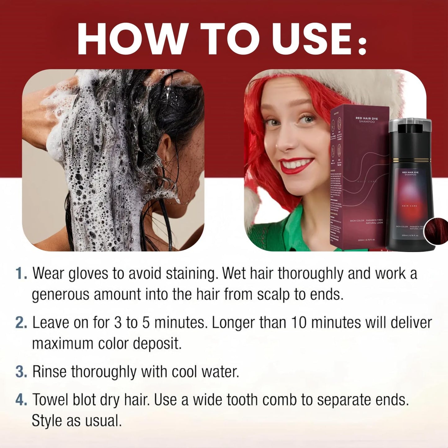 Xinyig Red Hair Care Instant Dye Shampoo,Hair Dye Shampoo Women,Polar Hair Dye Shampoo,Colouring Shampoo for Women,Anti Grey Shampoo,3 in 1 Instant Hair Dye Shampoo,Long Lasting Hair Color Shampoo(Red)
