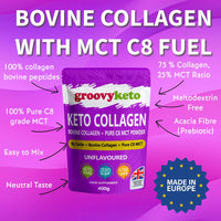 Keto Collagen by Groovy Keto | Bovine Collagen Peptides Powder + MCT C8 Powder | Hydrolysed Collagen & MCT C8 Oil | Sugar Free | Keto Friendly | Collagen Supplements | Unflavoured